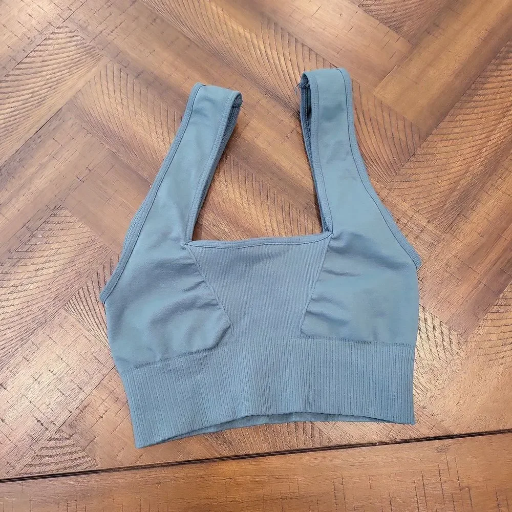 Free People Good Karma Square Neck Bra Blue/Green XS/S